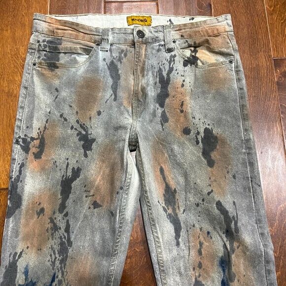 Makobi Slim Fit Paint Splatter Flap Pocket Grey Denim Jeans Men's 34 x 32 - Picture 2 of 10